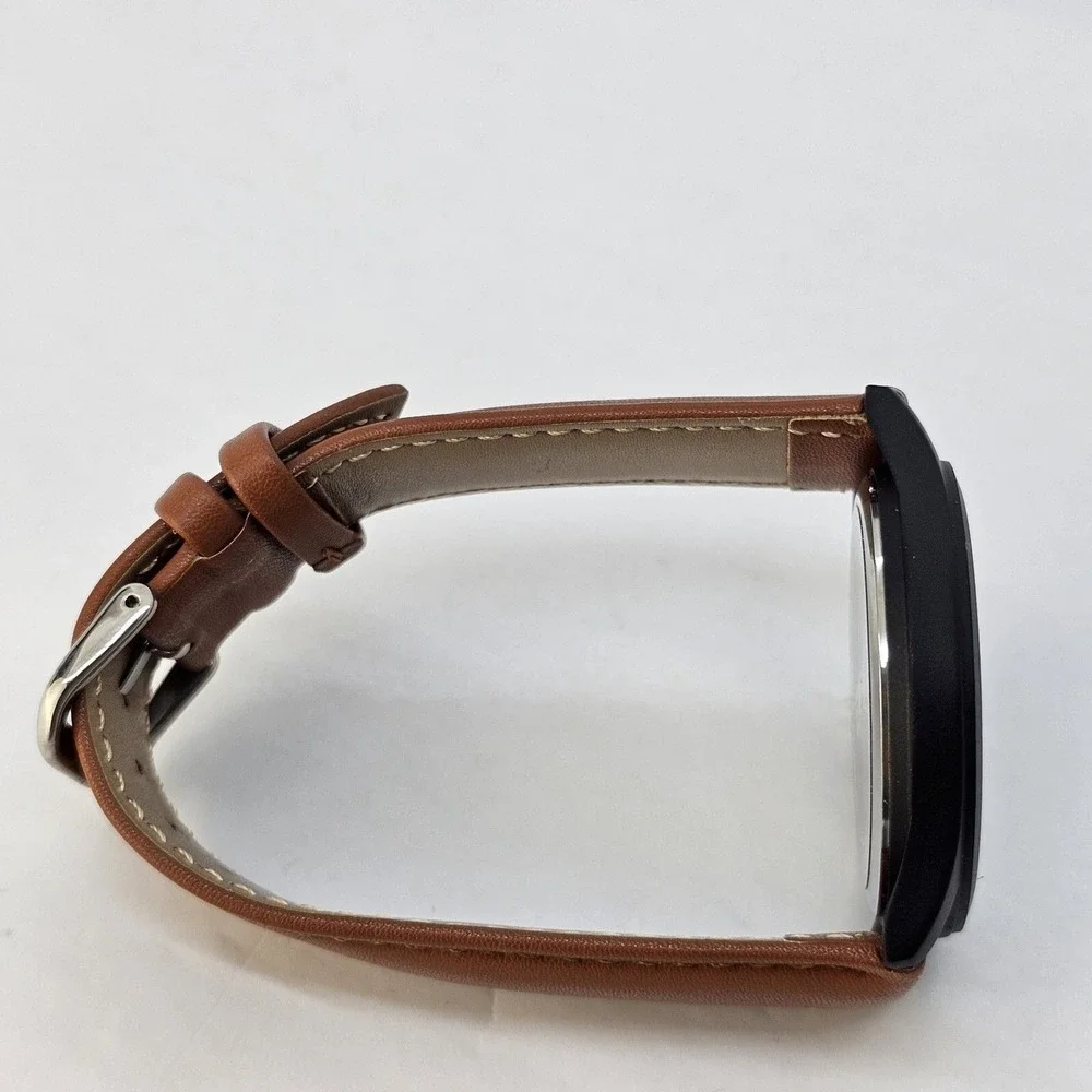 Field Men's Watch 42MM Easy Read Black Dial Black Case Brown Leather Band Straps